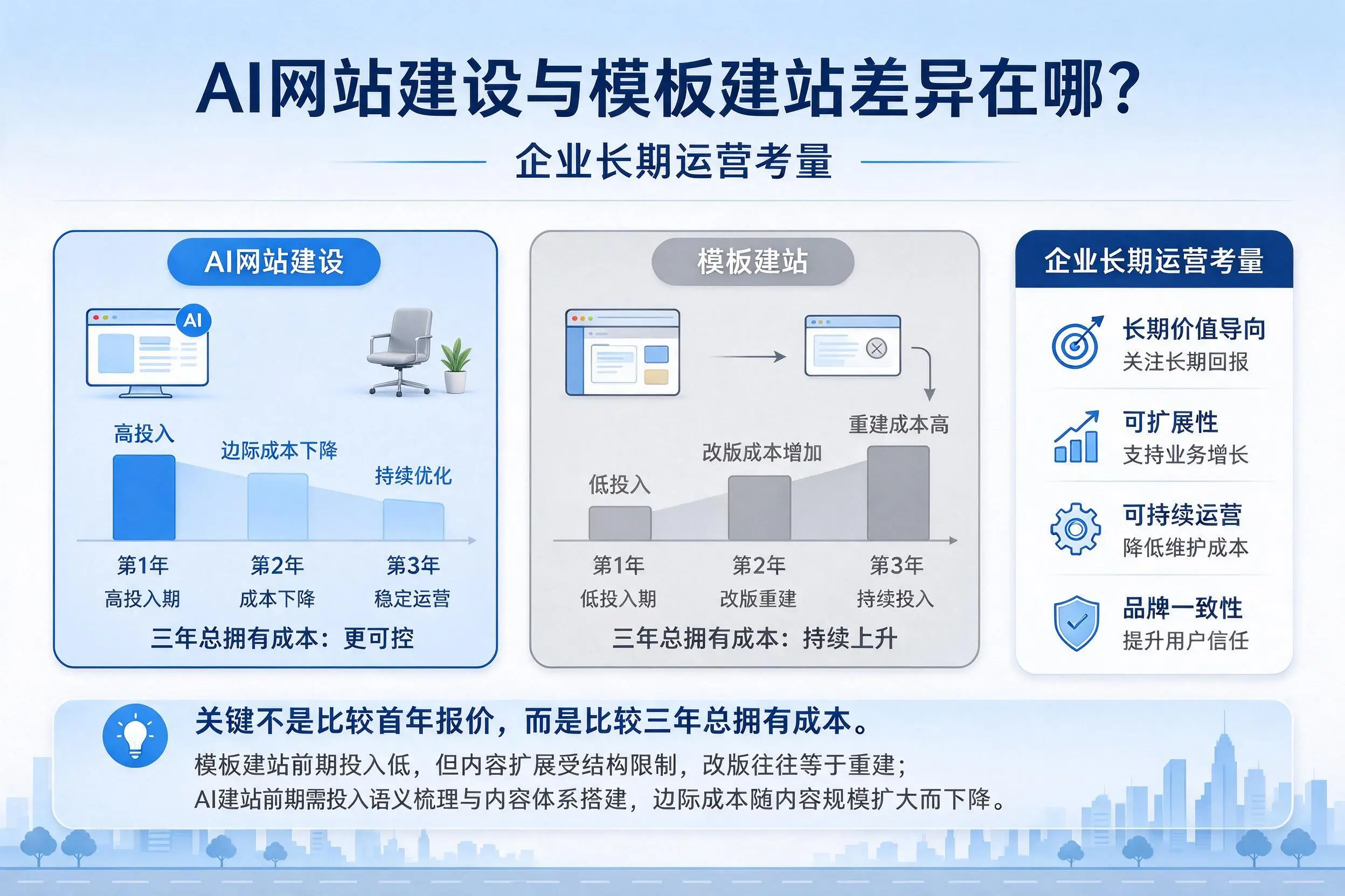 AI网站建设与模板建站差异在哪？沈阳企业长期运营考量