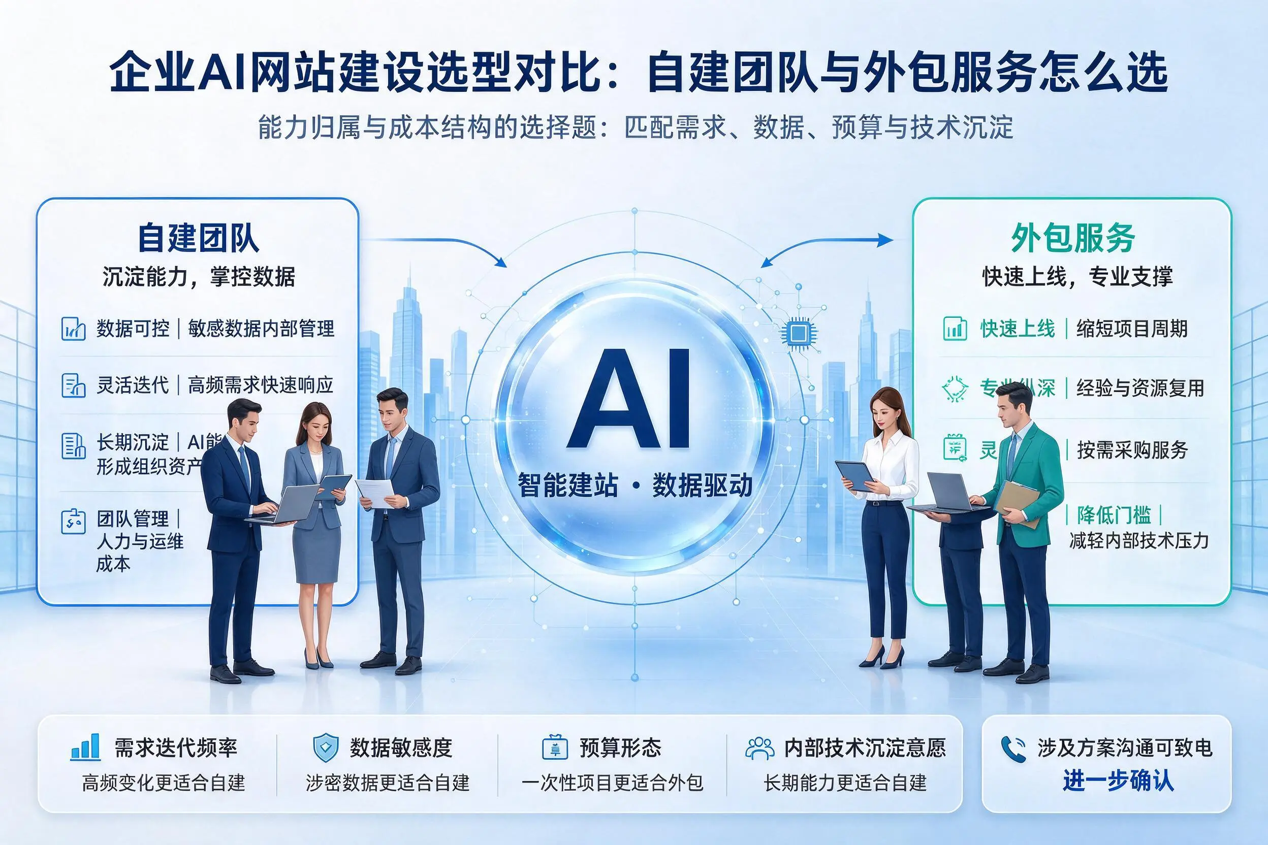 沈阳企业AI网站建设选型对比:自建团队与外包服务怎么选
